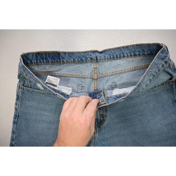 Levi's 511 Distressed Frayed Denim Jean Shorts Rugged Blue Washed Mens Size 36 - Picture 4 of 8